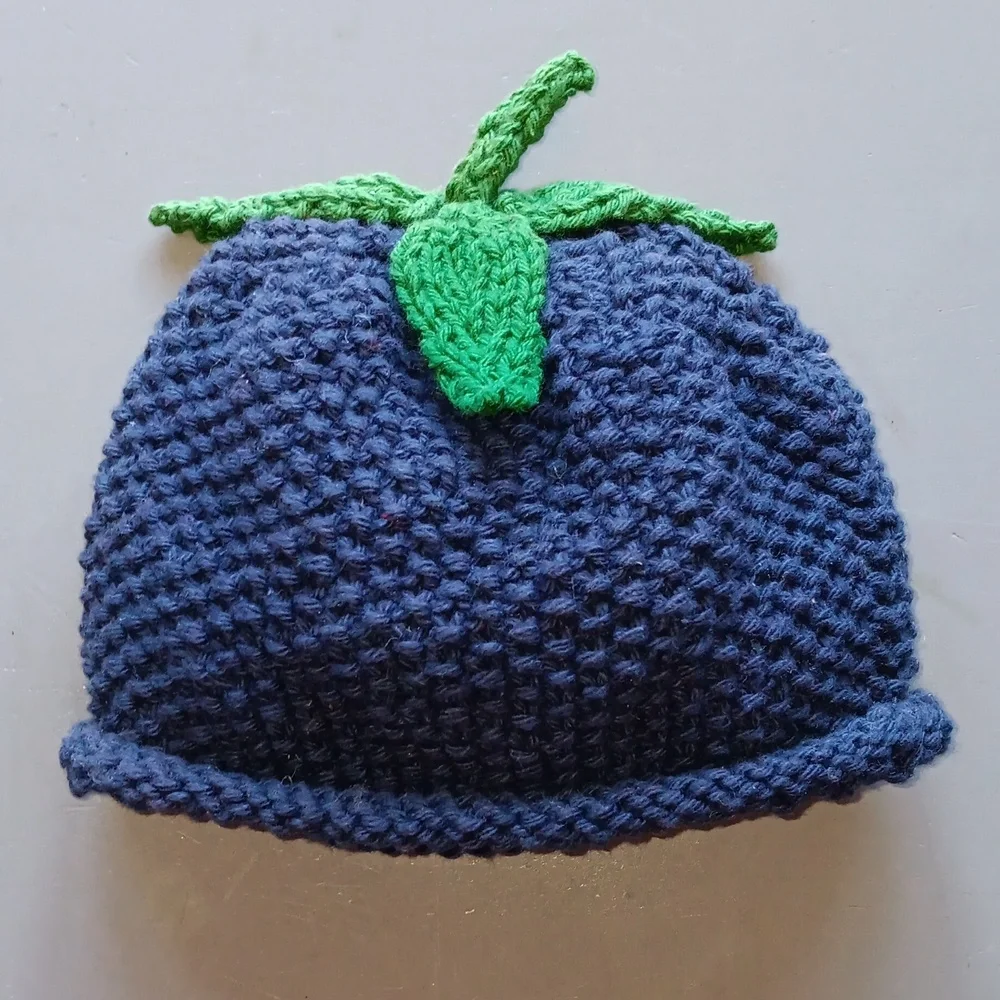 Hand Crafted Handknit Navy Blue Blackberry Cotton Baby Hat NB-3M